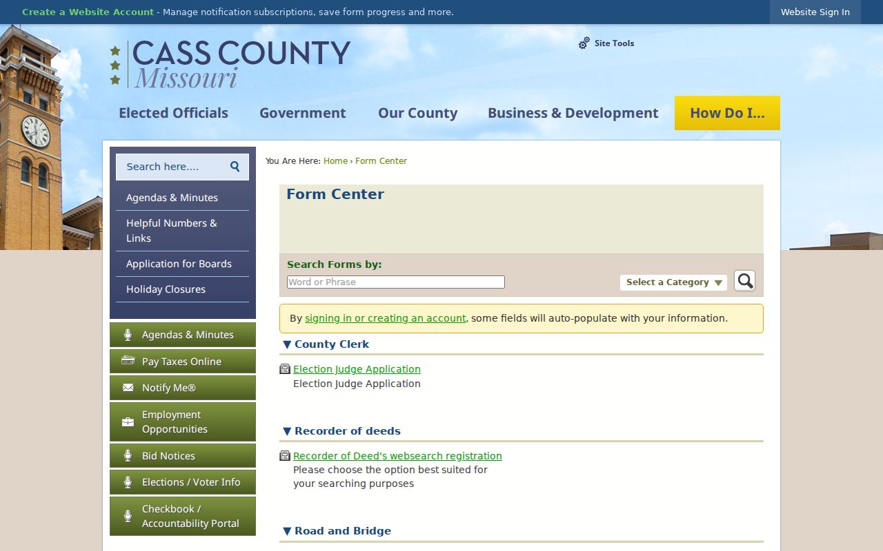 Belton residents directory Cass County public records form center