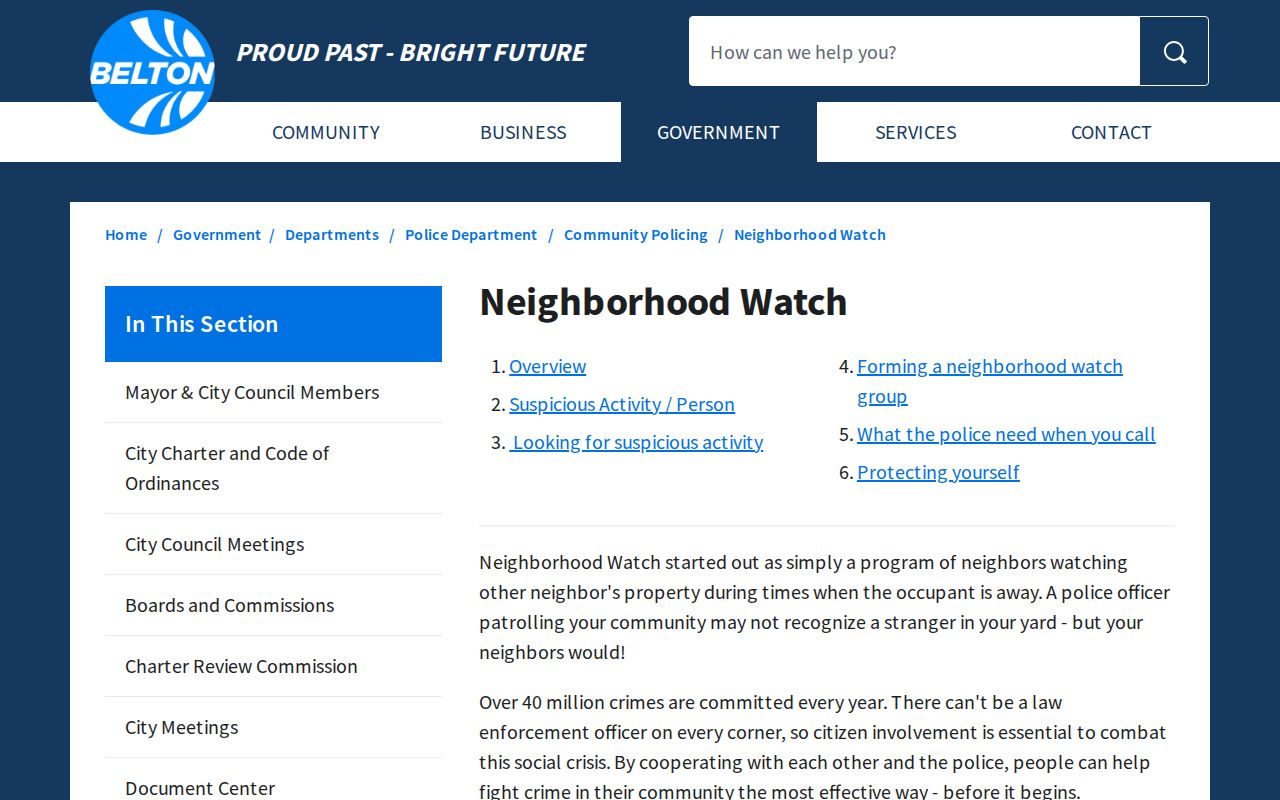 Belton neighbors Neighborhood Watch community-policing contact