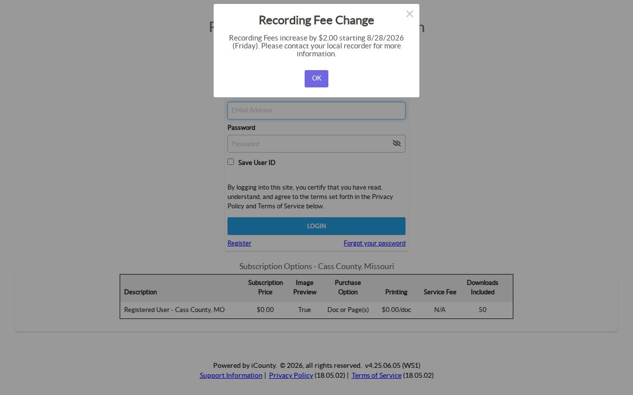 Belton street directory Cass County Recorder iCounty login for deed and address records